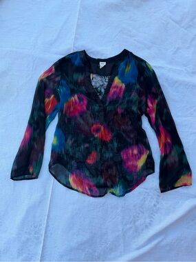 Multi-Color Floral Sheer V-Neck Women's Blouse